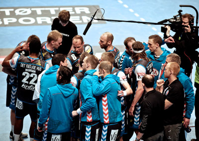 Team celebrate their victory over Barcelona